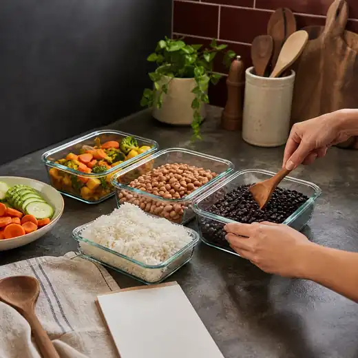Cena editorial sobre planejamento de alimentos e organização da cozinha